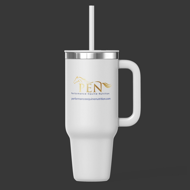 PEN white mug with straw