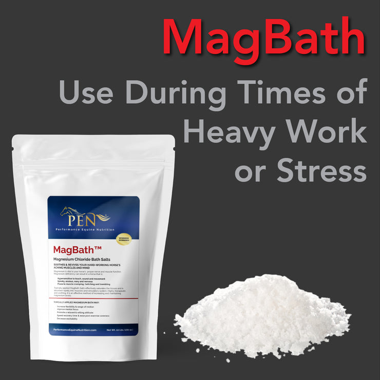 Bag of MagBath Equine supplement for Use During Times of Heavy Work or Stress